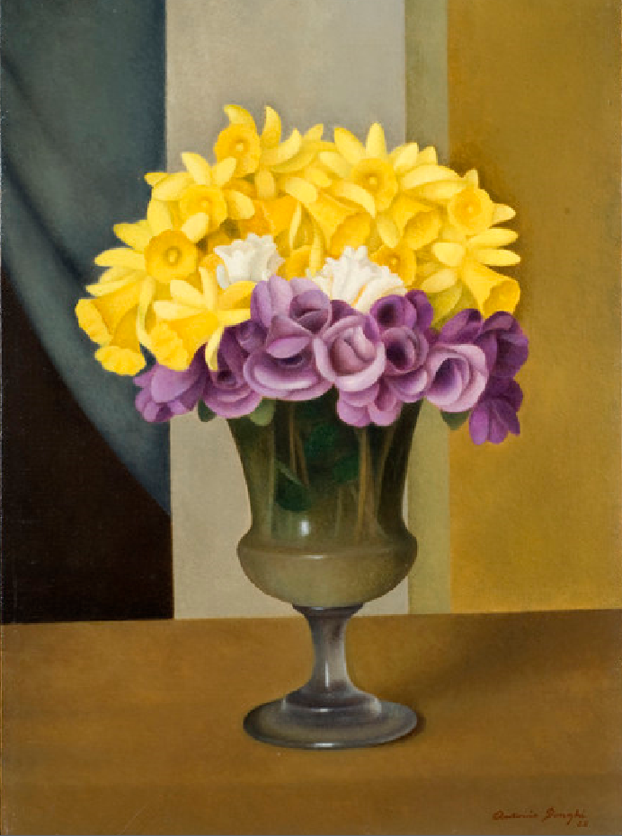 Interior with Vase of Flowers by Antonio Donghi, 1928
