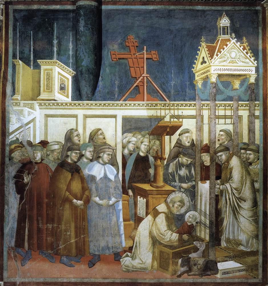 Fresco of Saint Francis arranging the first living nativity scene at Greccio, scene 13 of the cycle