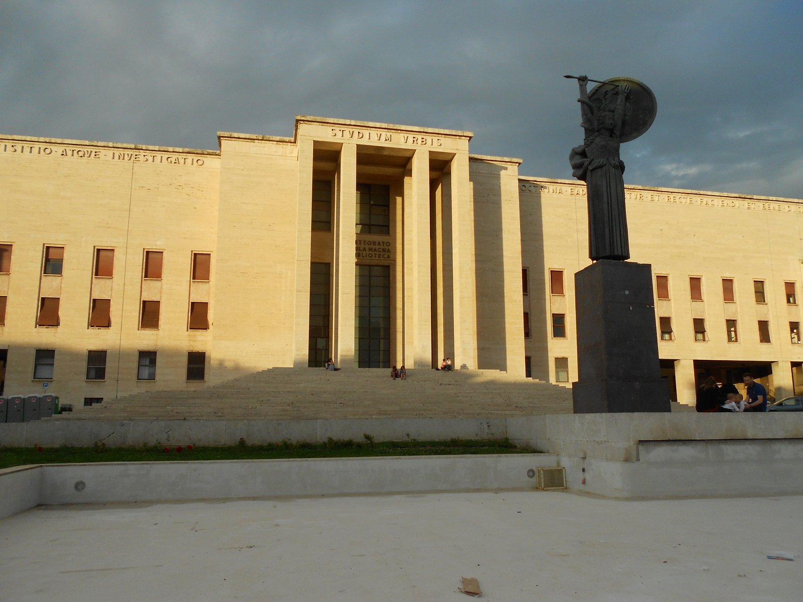 Travertine entrance and propylaea of the Citta Universitaria campus designed by Marcello Piacentini in Rome