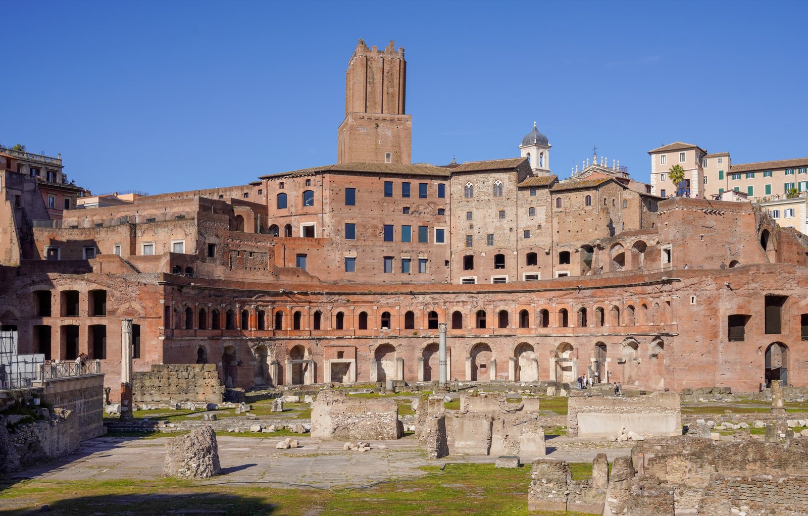 Markets of Trajan exterior, multi-level brick complex on the slope of the Quirinal hill in Rome