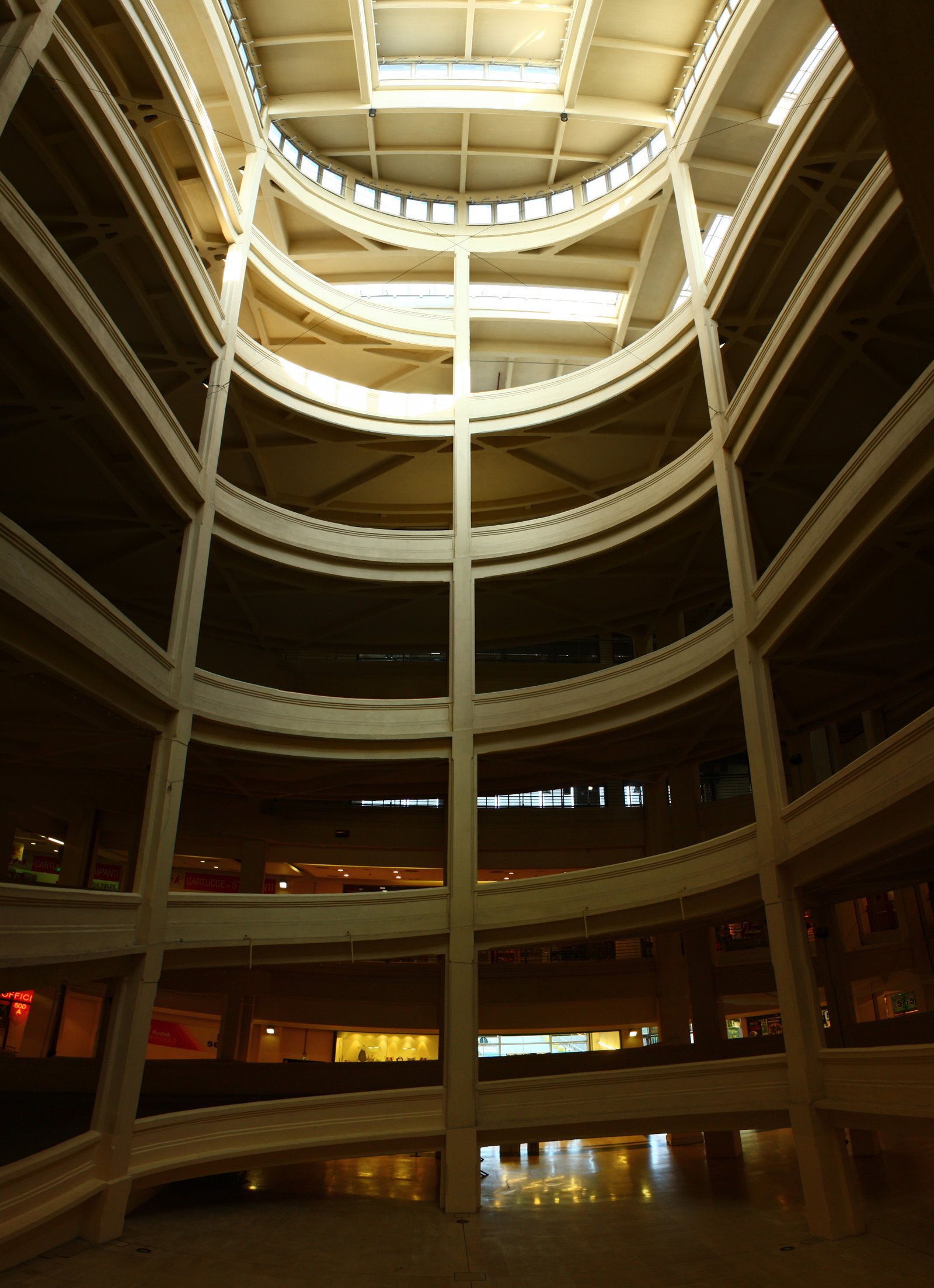 Spiral concrete access ramp inside the former FIAT Lingotto factory in Turin used to drive cars between assembly floors