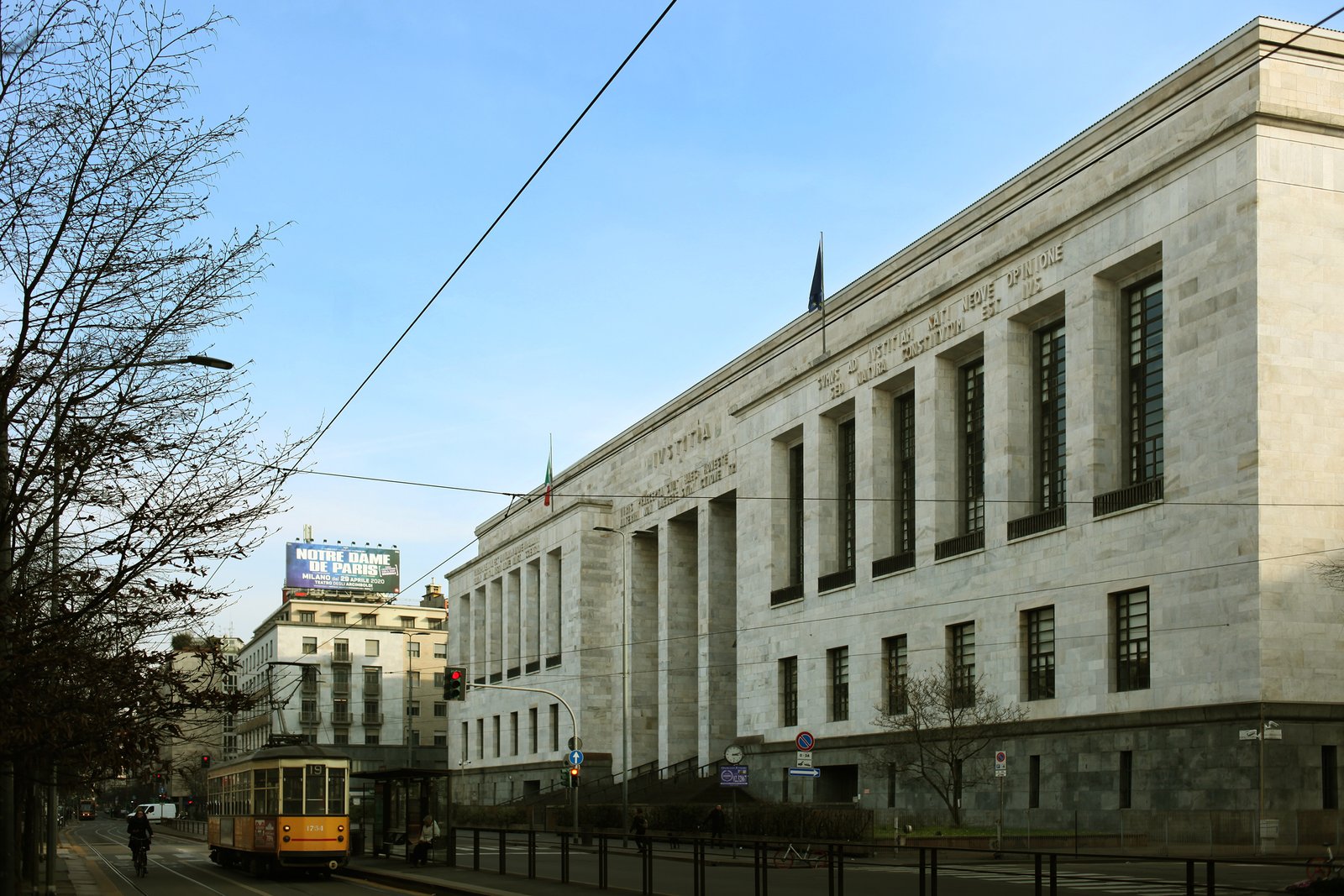 Travertine facade of Palazzo di Giustizia di Milano designed by Marcello Piacentini