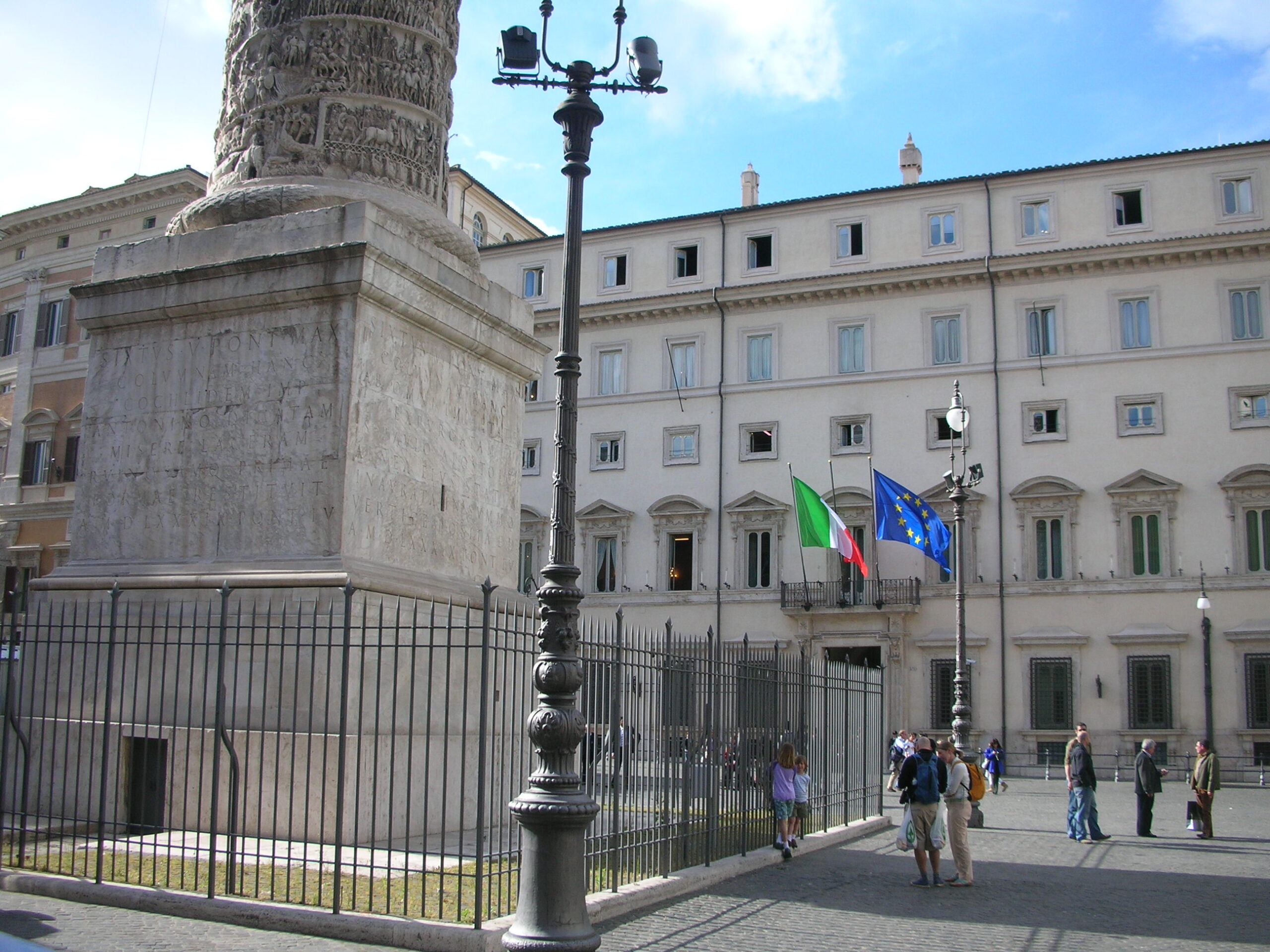 Palazzo Chigi seen from Piazza Colonna with the Column of Marcus Aurelius