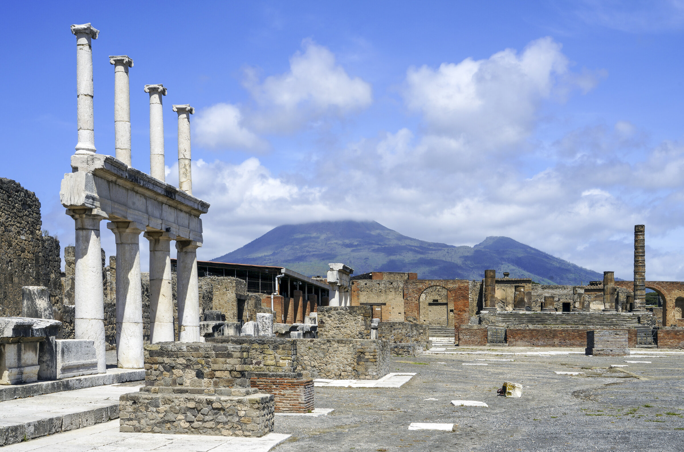 The Forum of Pompeii with Mount Vesuvius rising in the background