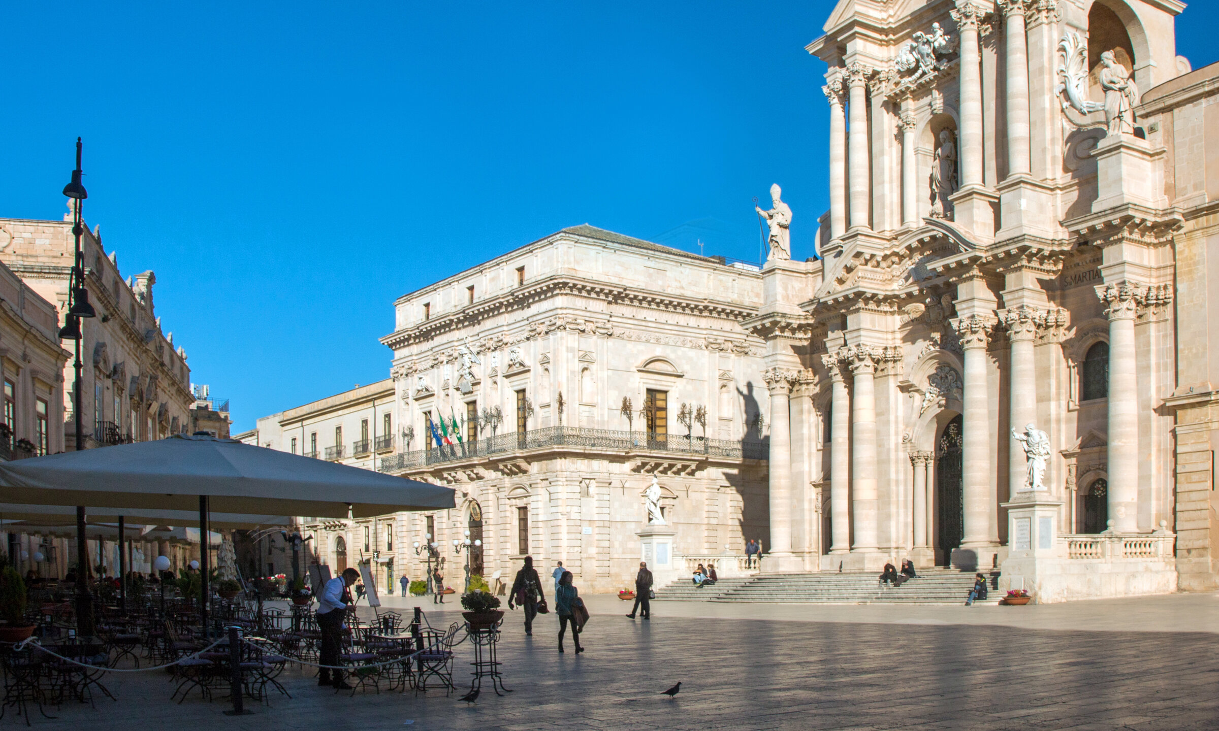 Sicilian Baroque facade of the Cathedral of Syracuse on Piazza Duomo, Ortigia