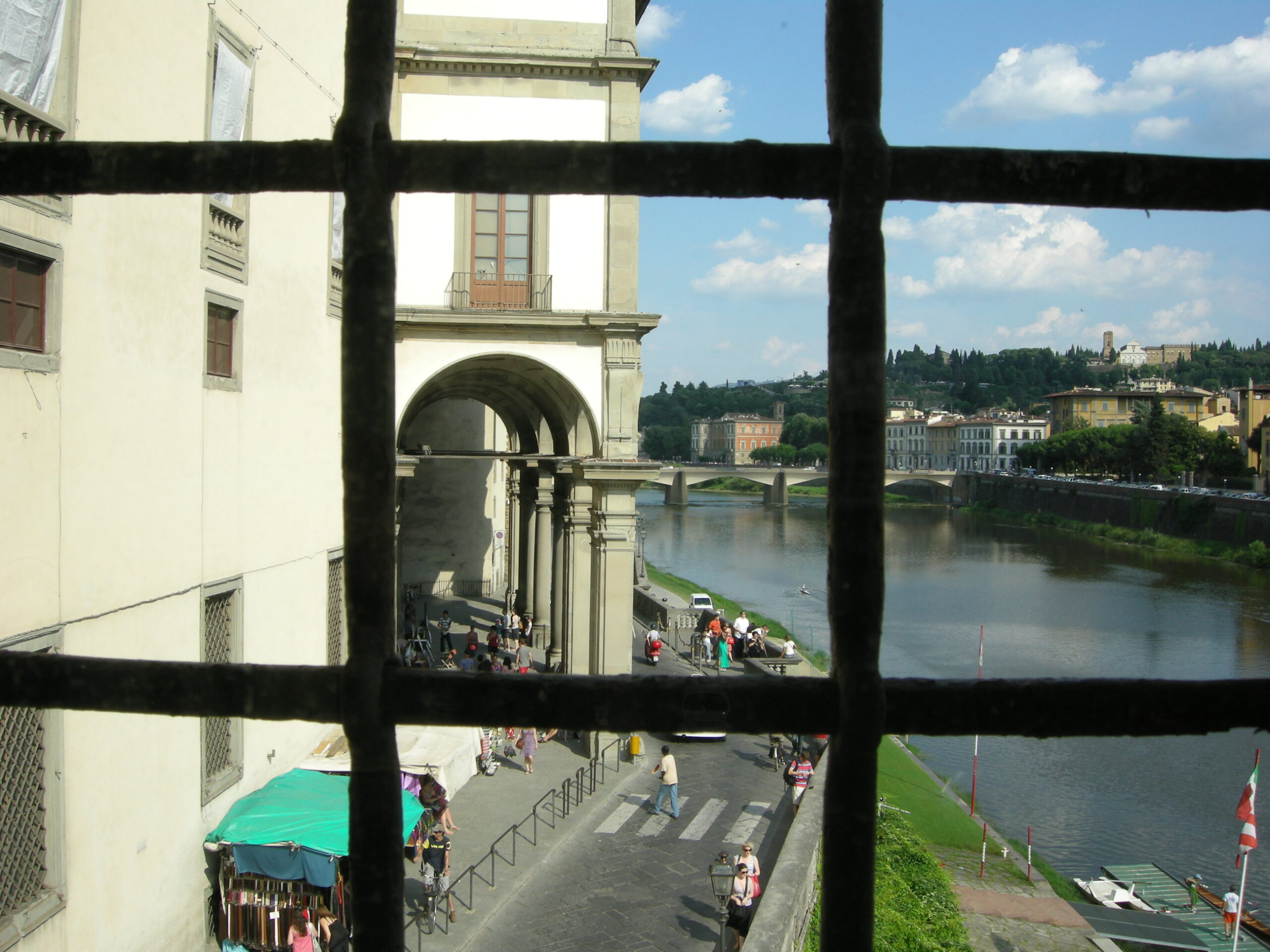 View from the Vasari Corridor over the tribune of the Uffizi and the Arno river