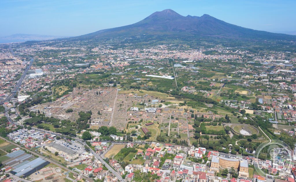 Aerial image of Pompeii and Mount Vesuvius (view from the southeast)