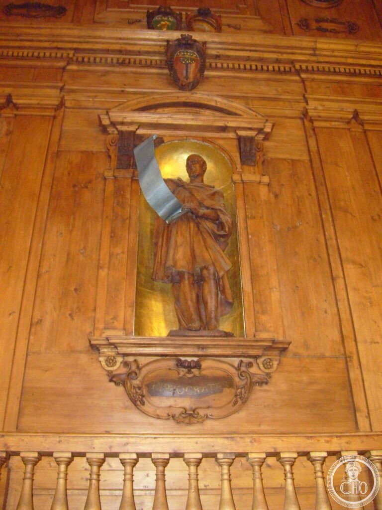 Anatomical theatre (the statue of Hippocrates), Palazzo dell’Archiginnasio, Bo