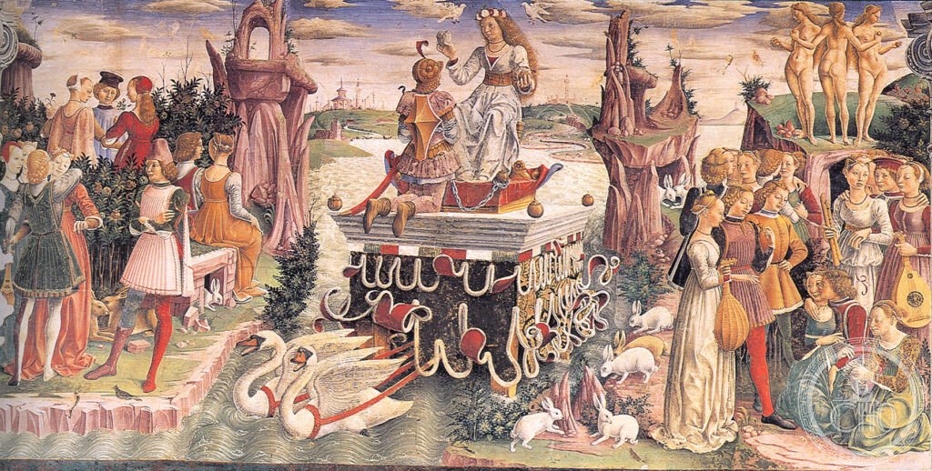 various Ferrarese artist
Allegory of April

frescomedium QS:P186,Q25631150
Palaz