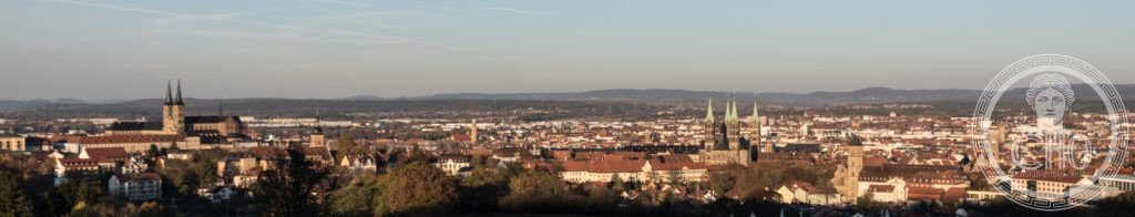 Bamberg Germany old town panorama Romanesque Cathedral Hill Regnitz river Altenburg castle hill spires Upper Franconia UNESCO World Heritage