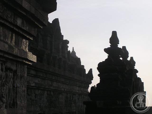 Borobudur Buddhist temple stupa bell towers volcanic mountain Merapi Java Indonesia UNESCO