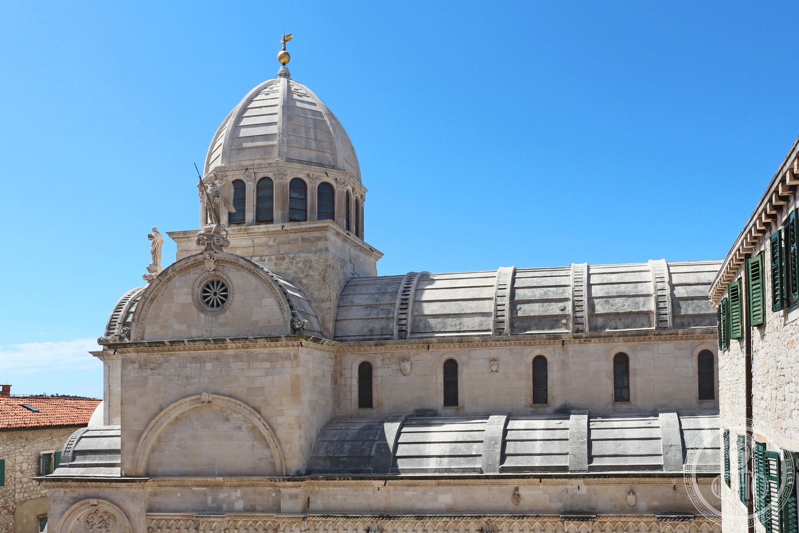 The Cathedral of St. James in Šibenik, Croatia — Gothic-Renaissance facade of pale limestone above the old town