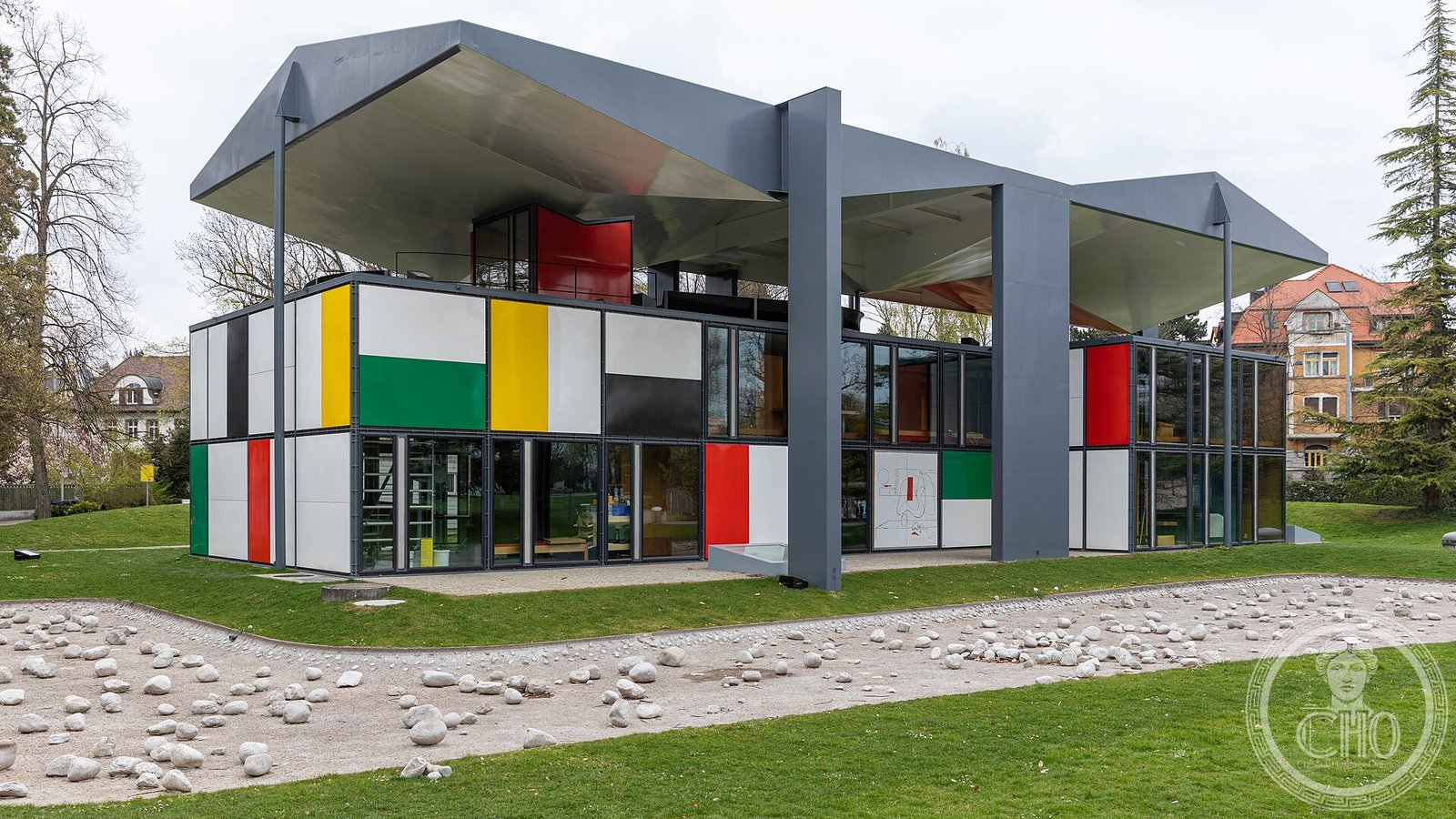 Pavillon Le Corbusier Zürich Zürichhorn steel frame coloured enamel panels free-floating roof last building Le Corbusier 1967