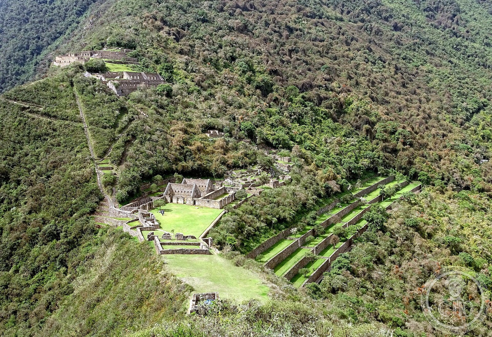 Choquequirao main plaza terraces and structures on a cloud-forest ridge