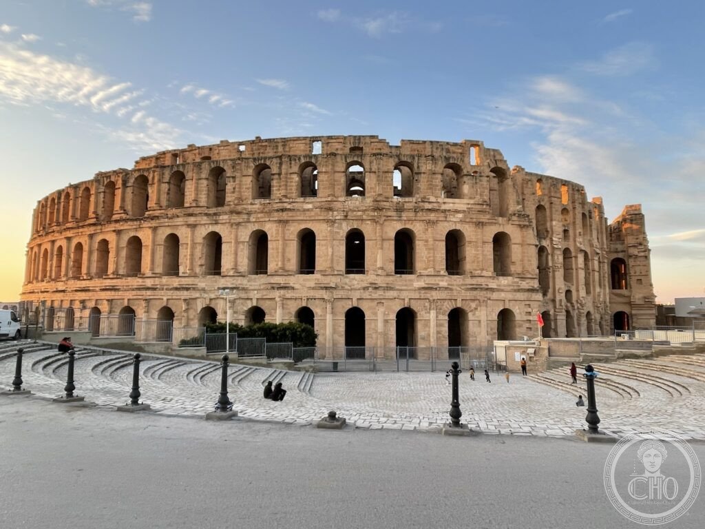 El Jem amphitheatre Tunisia Roman Thysdrus 238 AD 35000 capacity third largest Africa Proconsularis UNESCO World Heritage intact arches oval