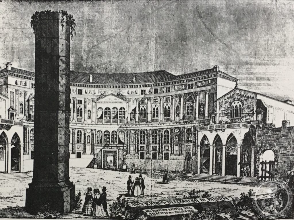 Engraving of Arena Chapel to the right of older palace (also bought by Scrovegni