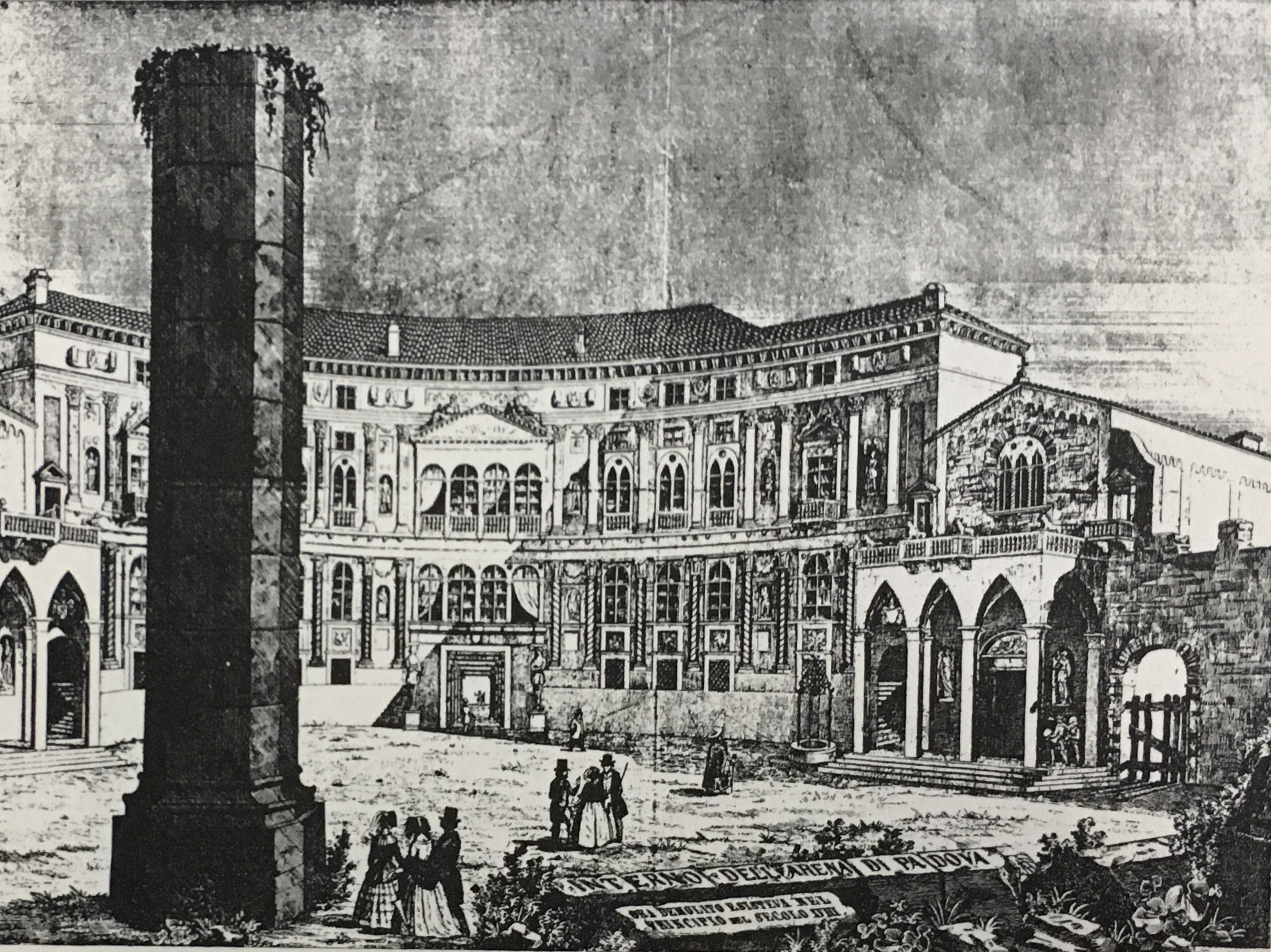 Engraving of Arena Chapel to the right of older palace (also bought by Scrovegni)