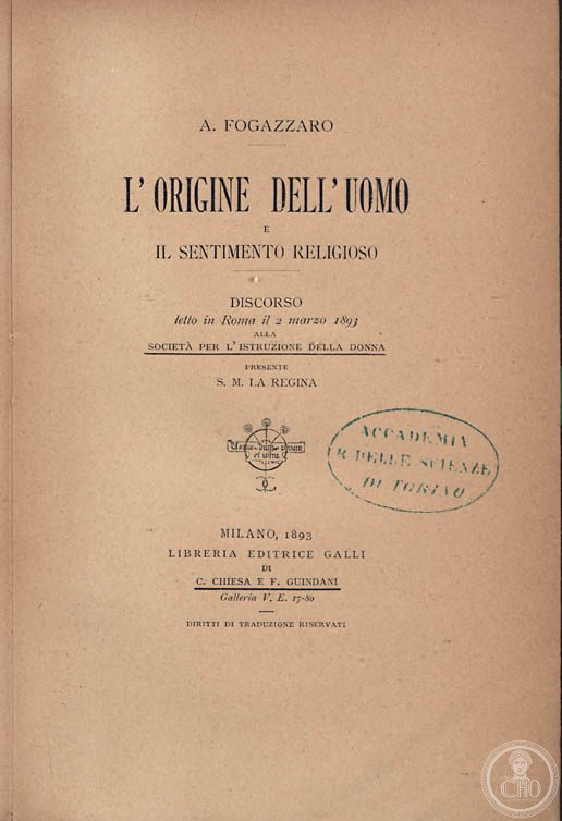 L' origine dell'uomo e il sentimento religioso : discorso letto in Ro