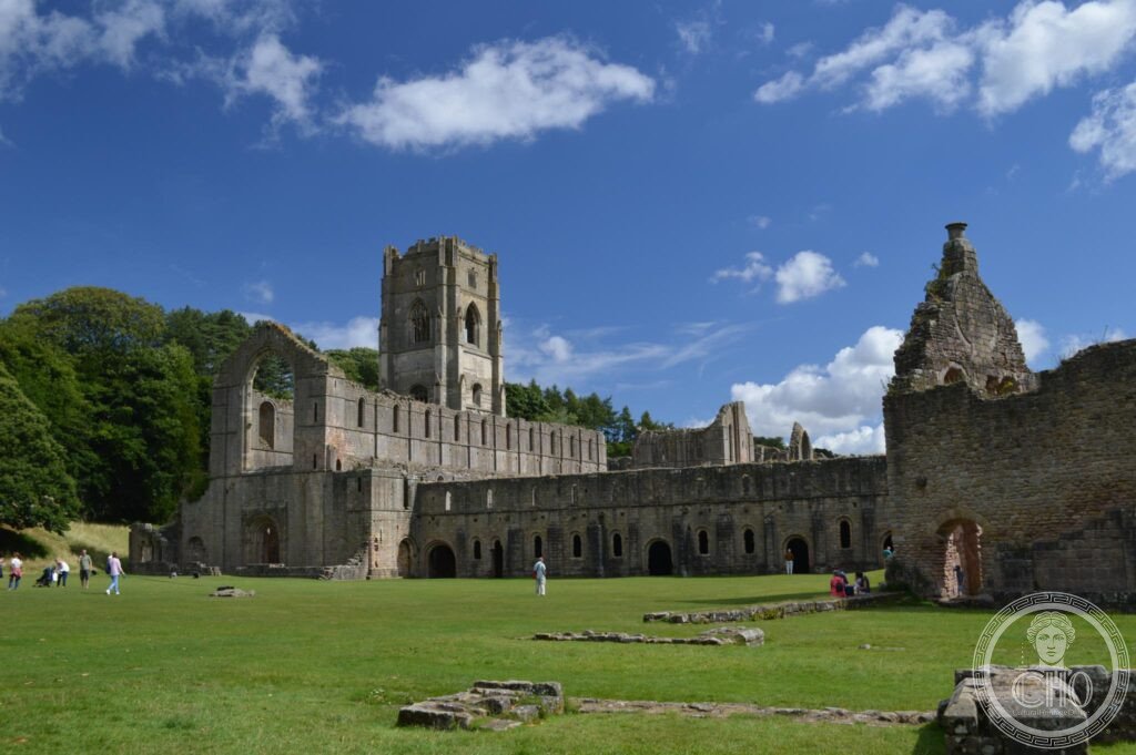 Fountains Abbey ruins Yorkshire UK Cistercian medieval 12th century tower cellarium Studley Royal Water Garden UNESCO World Heritage North Yorkshire