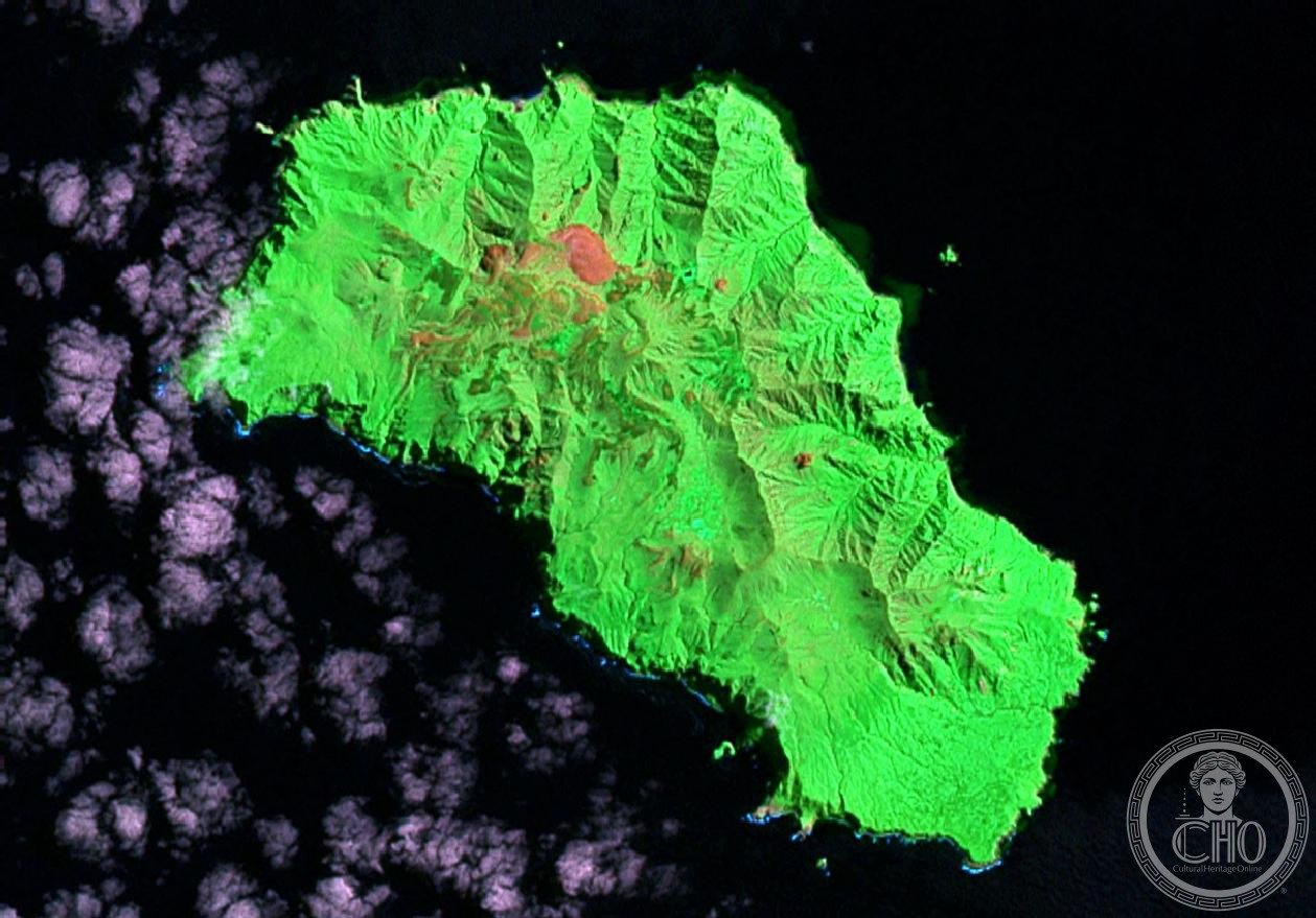 Gough Island in the South Atlantic Ocean seen from Landsat satellite — a remote volcanic island in the Tristan da Cunha group, home to the world's largest yellow-nosed albatross colony and millions of seabirds