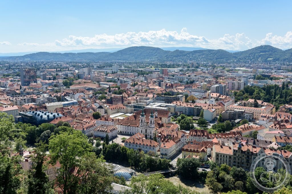 Graz historic centre Schlossberg Uhrturm clock tower Austria Styria Landhaus Renaissance UNESCO World Heritage