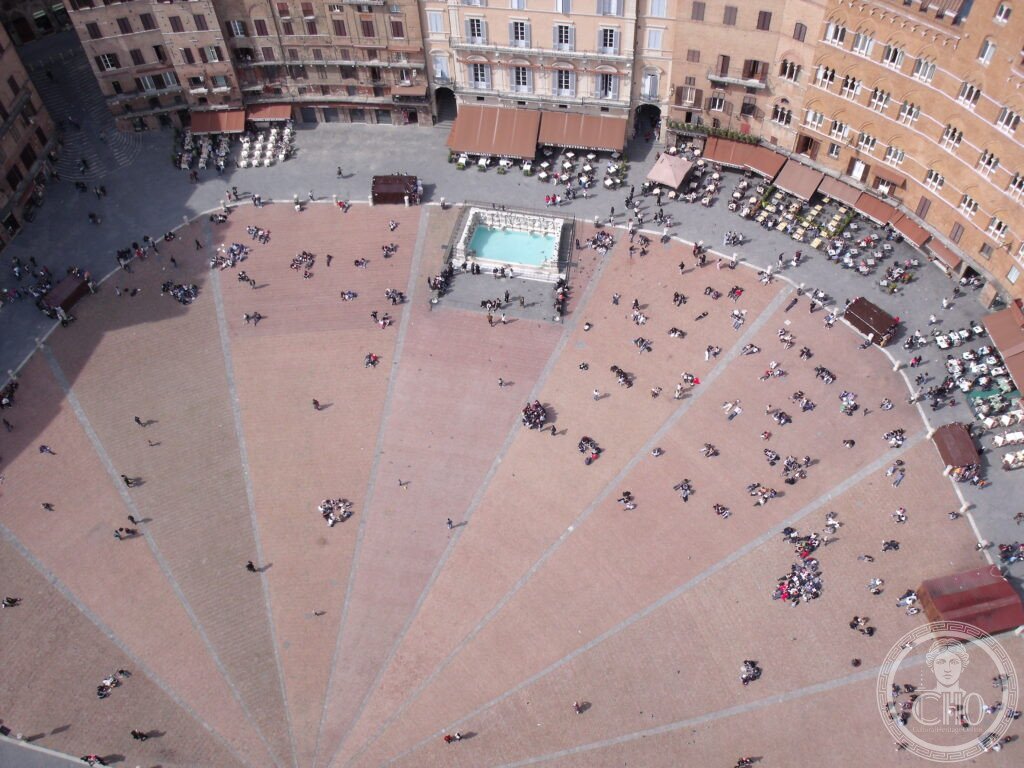 A picture taken from the top of the Torre del Magnia of the Campo in Siena
