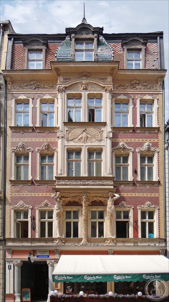 Art Nouveau apartment building facade in Riga Latvia historic centre ca 1900