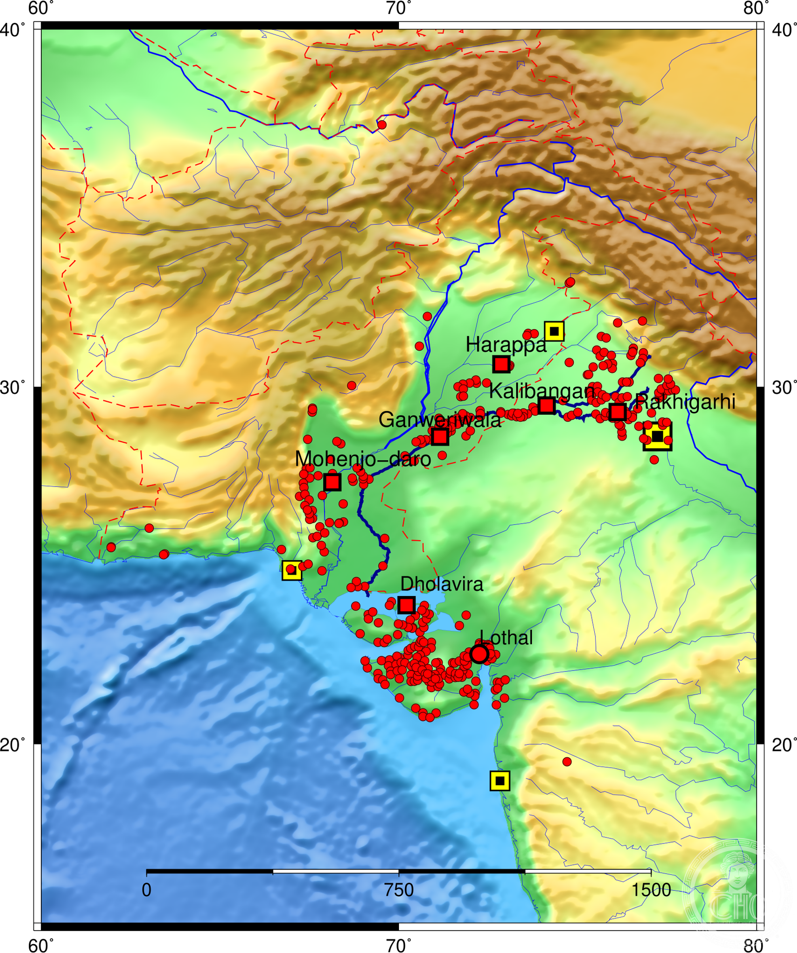 Map of Indus Valley Civilisation mature phase sites including Sutkagen-dor on the Makran coast