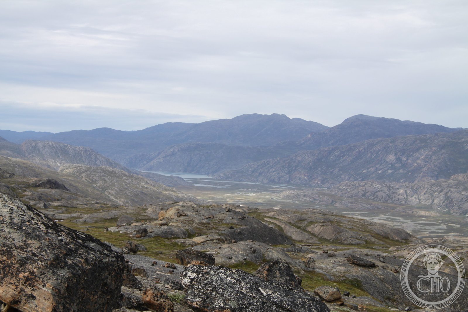 Summer landscape of the Itinneq River valley in the Aasivissuit-Nipisat World Heritage area, Greenland — tundra, wild flowers and distant fjord under Arctic light