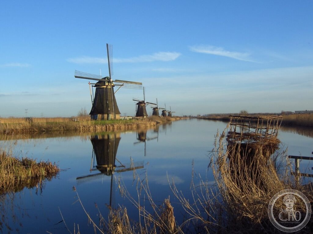 Kinderdijk windmills Netherlands 19 traditional Dutch polder water management canal reed thatched UNESCO World Heritage South Holland