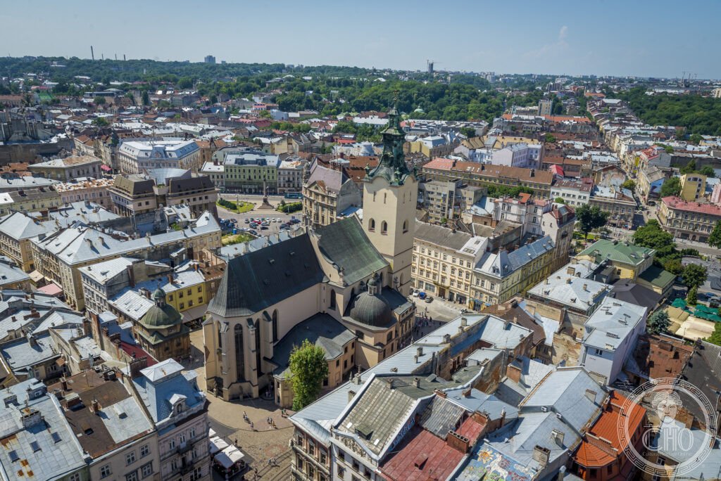 Lviv historic centre Ukraine Rynok Square Renaissance Baroque Polish Austrian city hall towers churches UNESCO World Heritage
