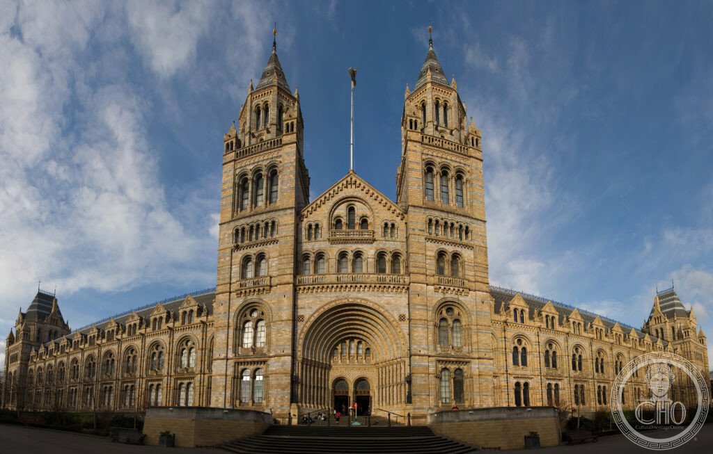 Natural History Museum London Alfred Waterhouse Romanesque Revival terracotta facade Cromwell Road South Kensington