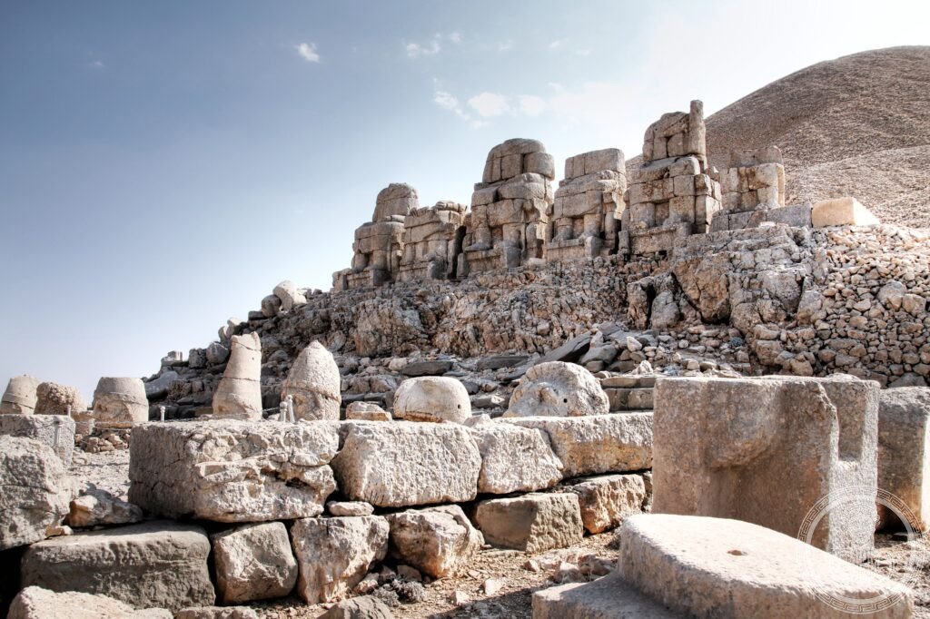 Nemrut Dag Turkey colossal stone heads Antiochus Commagene 1st century BC east terrace tumulus syncretic Greek Persian deities UNESCO World Heritage Adiyaman Euphrates