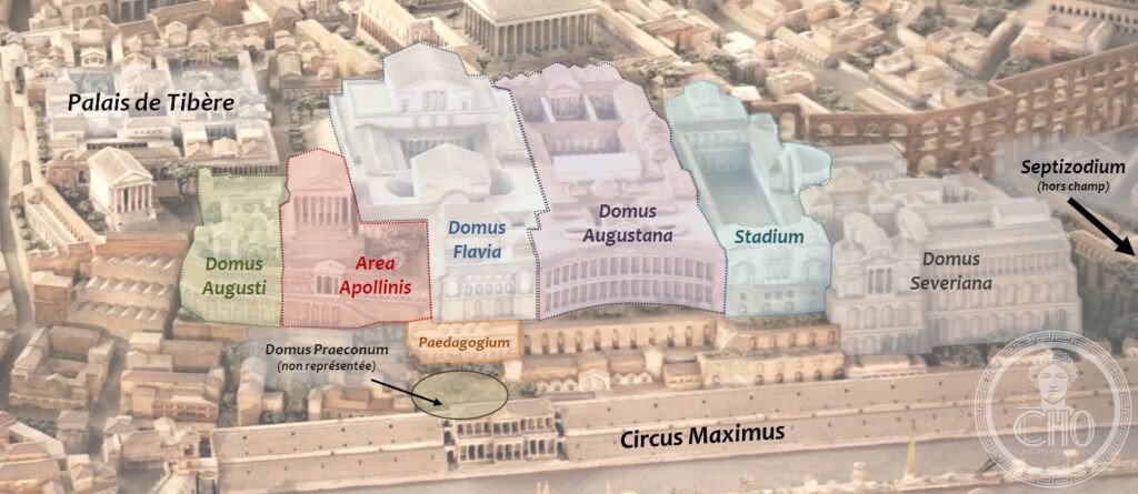 Palatin, localisation des différentes sections du palais impérial.