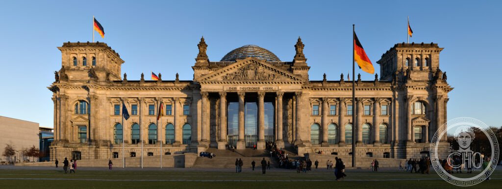 Reichstag Building Berlin Paul Wallot neo-Renaissance facade Norman Foster glass dome sunset