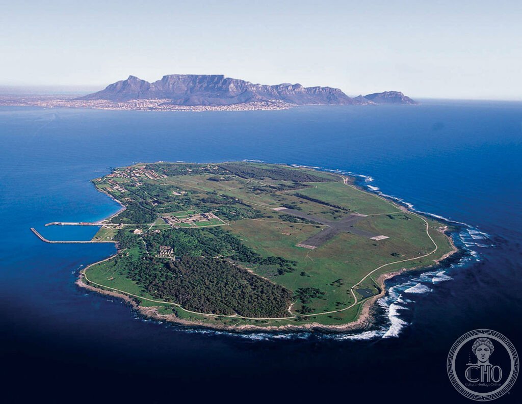 Robben Island Cape Town South Africa aerial island prison UNESCO World Heritage Nelson Mandela apartheid political prisoners Table Mountain