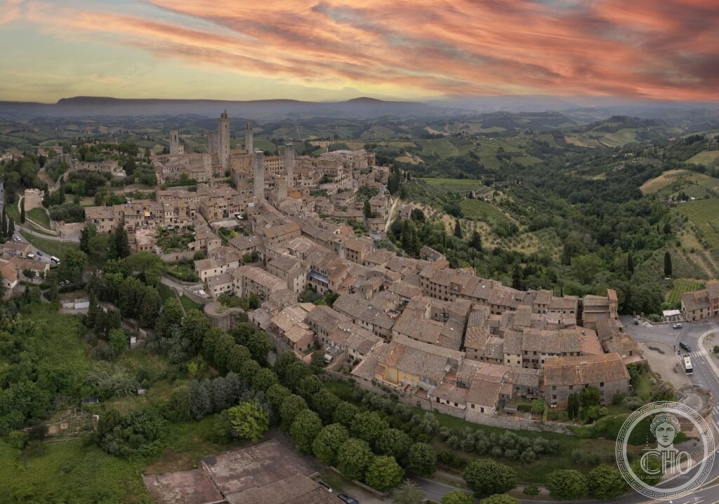 San Gimignano medieval towers Tuscany Italy Piazza della Cisterna UNESCO World Heritage medieval hilltop town walled city