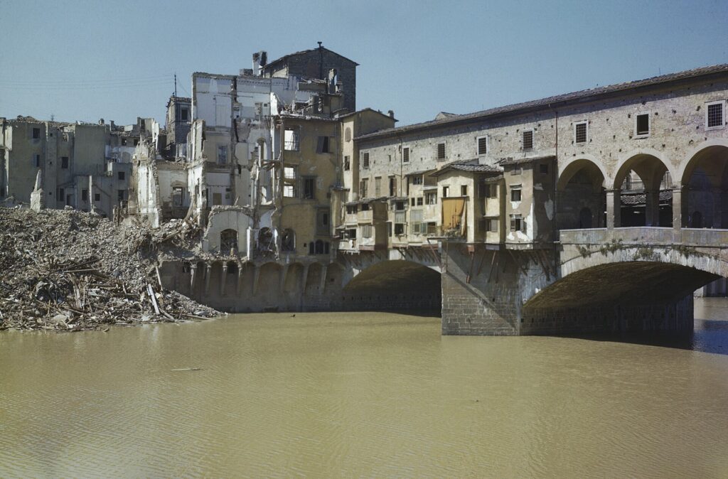 14 August 1944: the Germans destroyed every bridge over the Arno except this one, and brought down the medieval houses at its approaches