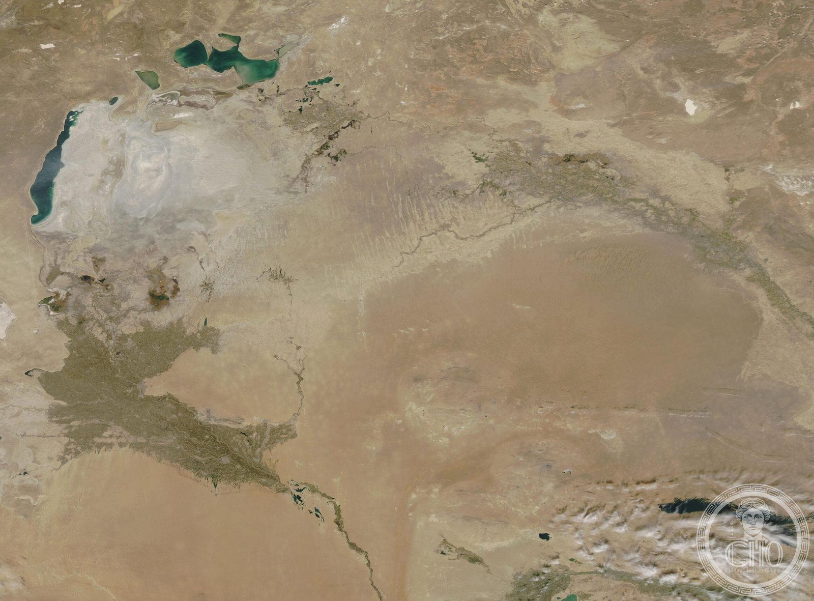 Vista satellitare del cuore arido dell'Asia centrale, deserti del Turan