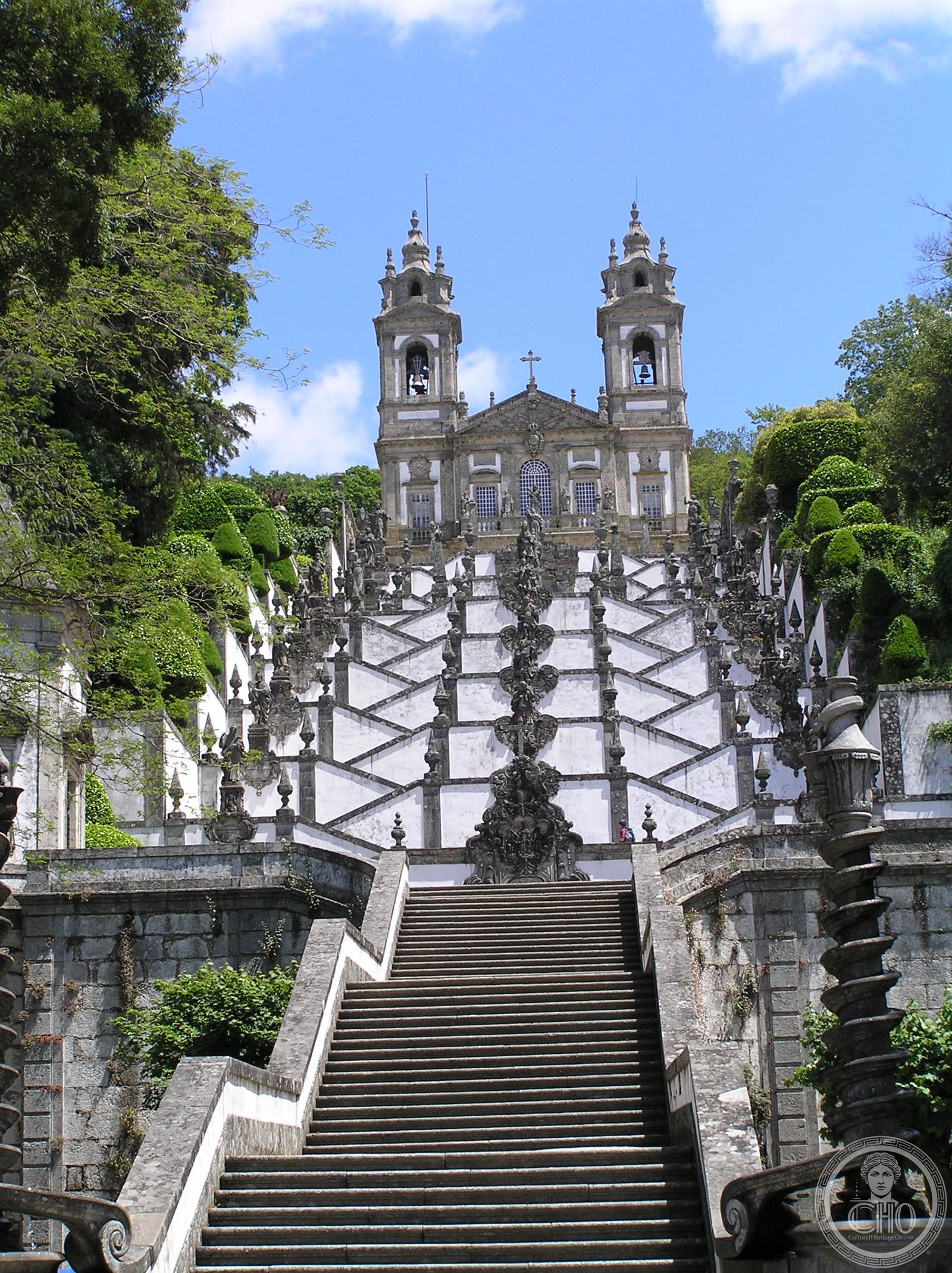 Bom Jesus do Monte staircase, Braga, Portugal — zigzag Baroque pilgrimage staircase with chapels and fountains