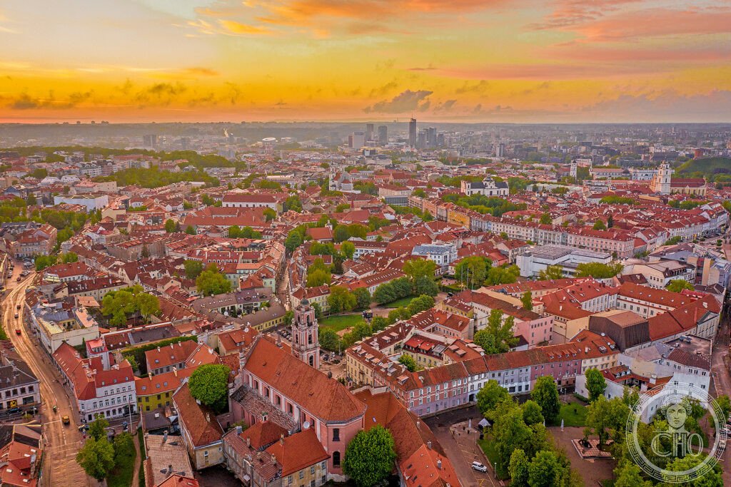 Vilnius historic centre Lithuania old town Baroque Gediminas Tower Neris River Cathedral bell tower UNESCO World Heritage
