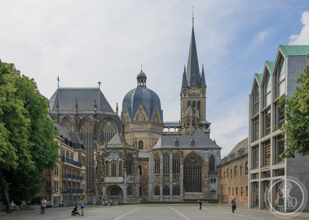 Aachen Cathedral with its octagonal Carolingian core, Gothic choir and spire