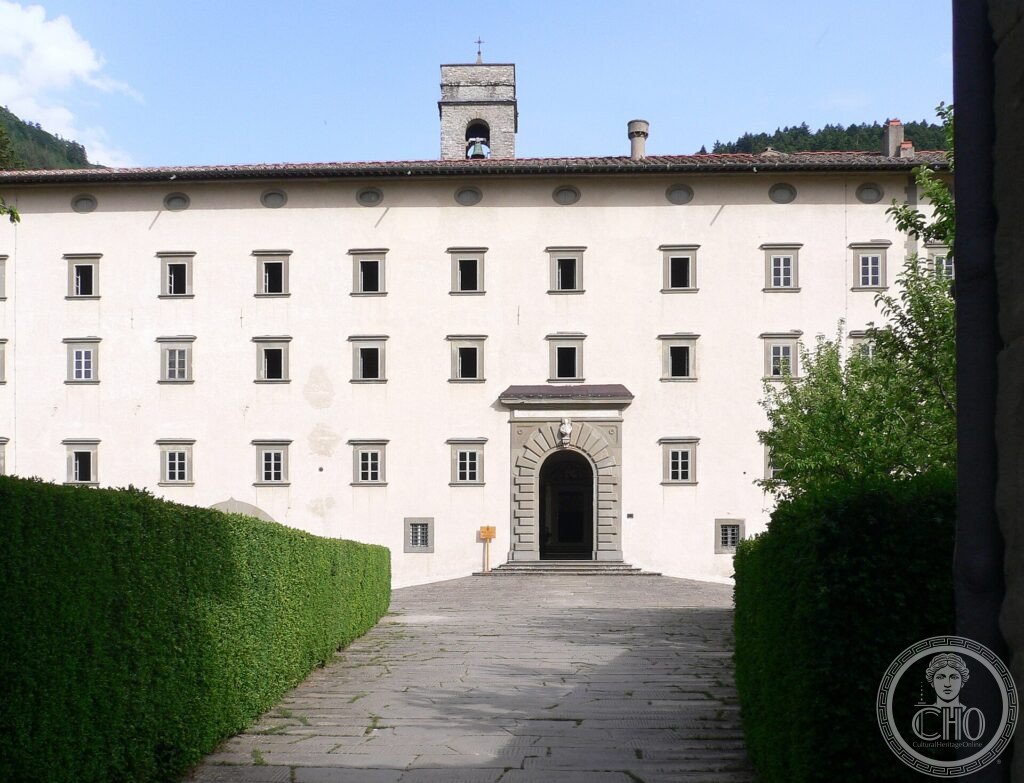 Abbazia di Vallombrosa, Reggello, Toscana, sede fondatrice dell'ordine vallombrosano (1038), immersa nella foresta di abeti appenninici