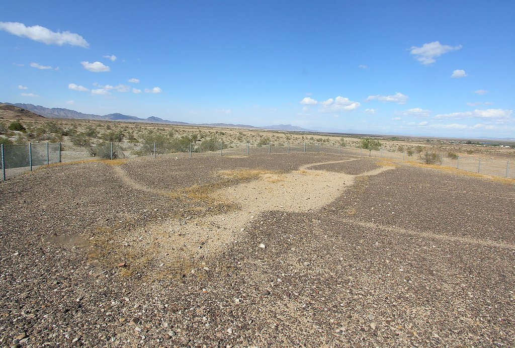 Aerial view of the Blythe Intaglios human figure geoglyph, California desert