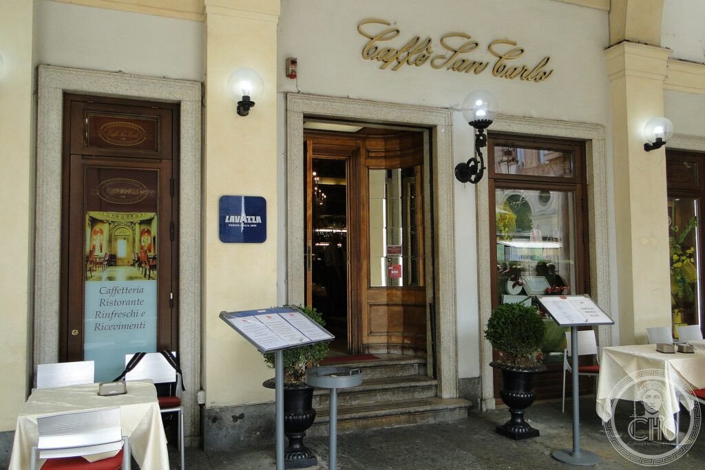 The historic interior of Caffè San Carlo in Turin