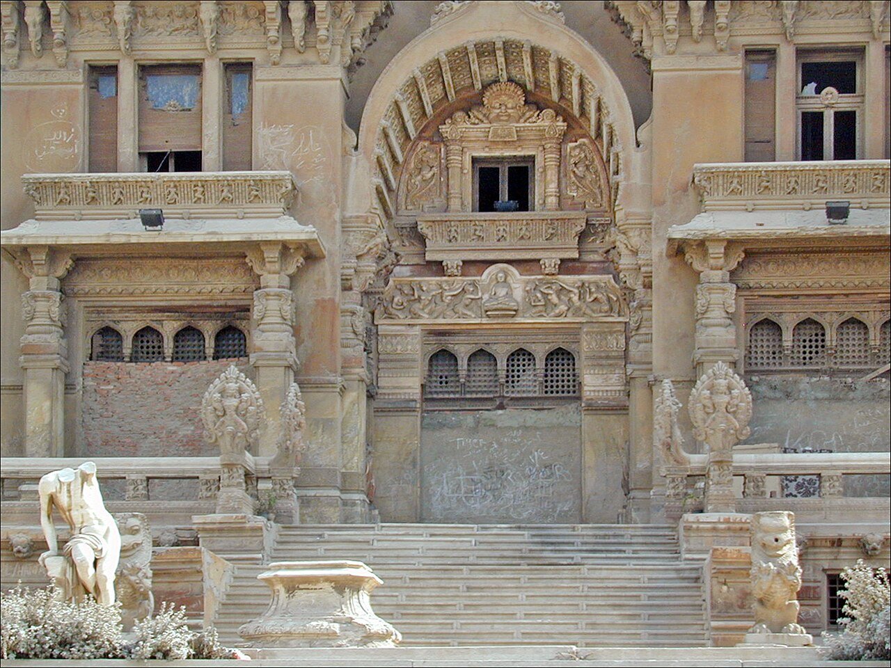 The Hindu-inspired Baron Empain Palace with carved temple towers in Heliopolis, Cairo