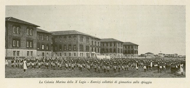 Colonia Marina Bolognese seen from the beach in a 1935 postcard