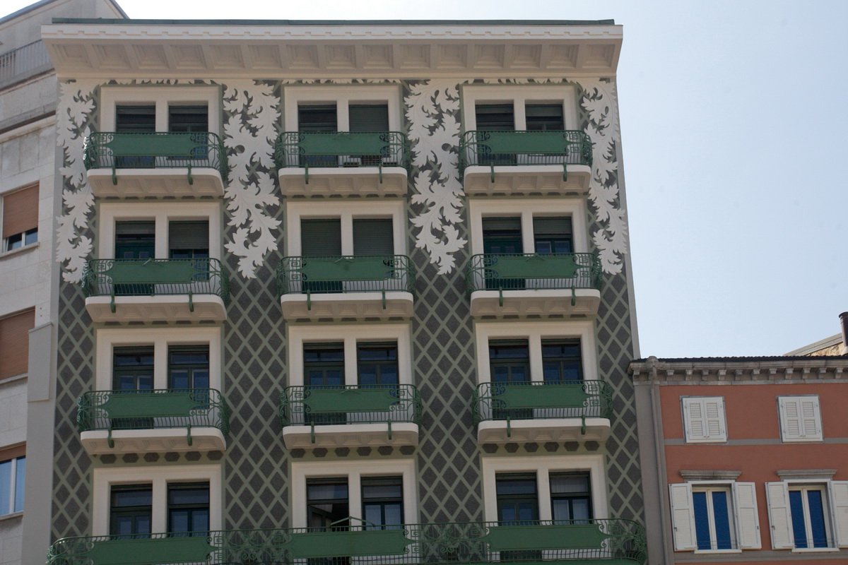 Casa Bartoli facade with acanthus leaf ornaments, Piazza della Borsa, Trieste