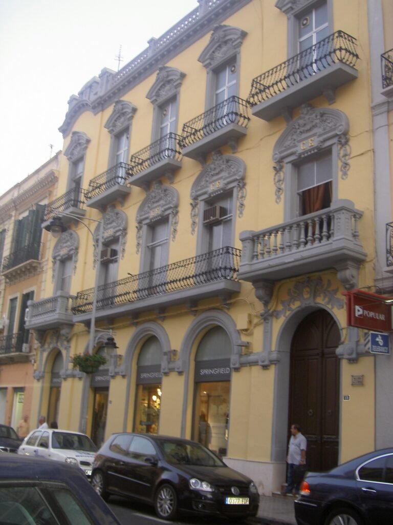 The modernist stone façade of the Casino Español building in Melilla The modernist stone façade of the Casino Español building in Melilla