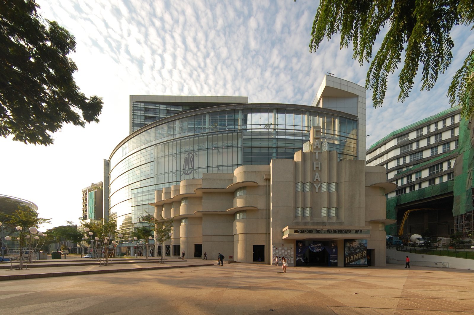 The Cathay Building facade on Handy Road, Singapore, showing conserved Art Déco architecture